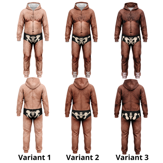 Funny Halloween Adult Onesie Jumpsuit – Hairy Body Skeleton Costume, Novelty Hooded Halloween Outfit for Men