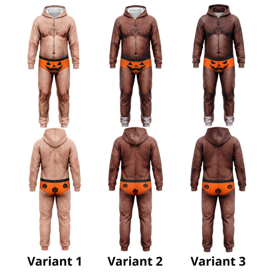 Funny Halloween Onesie Costume, Hairy Body Jumpsuit, Pumpkin Print Unisex Outfit