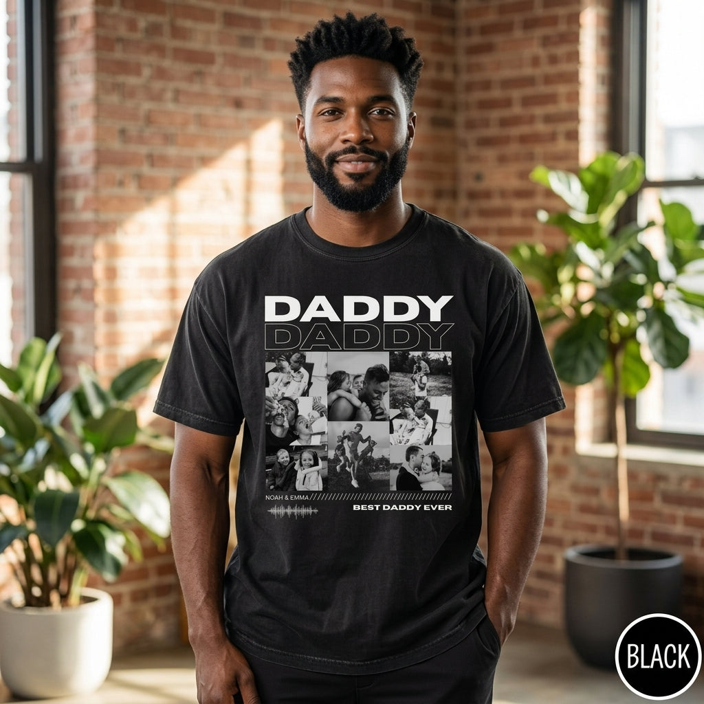 Personalized Daddy Photo Shirt, Custom Picture Collage Tee with Kids Names, Best Daddy Ever Family T Shirt, Father's Day Apparel for Dad