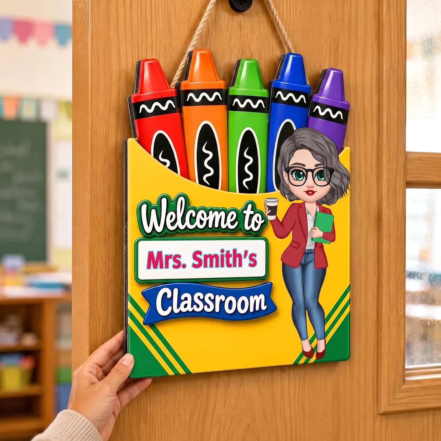 Teacher Welcome To Classroom Crayon Box - Personalized Wood Sign - Back To School Gift For Teacher, Classroom Decor