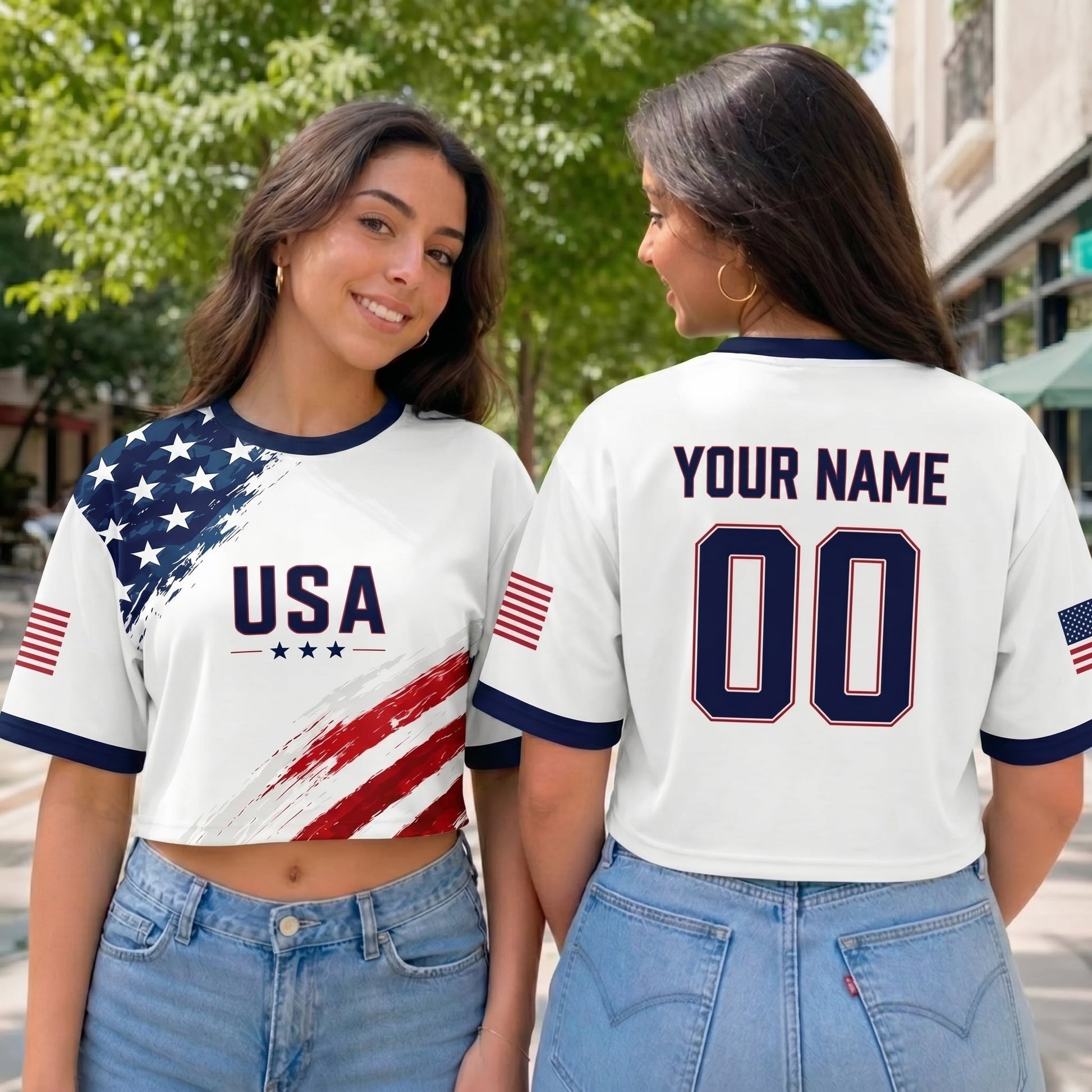 Custom Women's USA 2026 Jersey Crop Tee - Personalized Name And Number Soccer Shirt, Birthday Gifts For Sports Fans - Stars And Stripes Forever