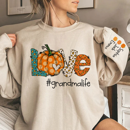Love grandmalife Leopard ,Pumpkin Fall Personalized Autumn Sweatshirt