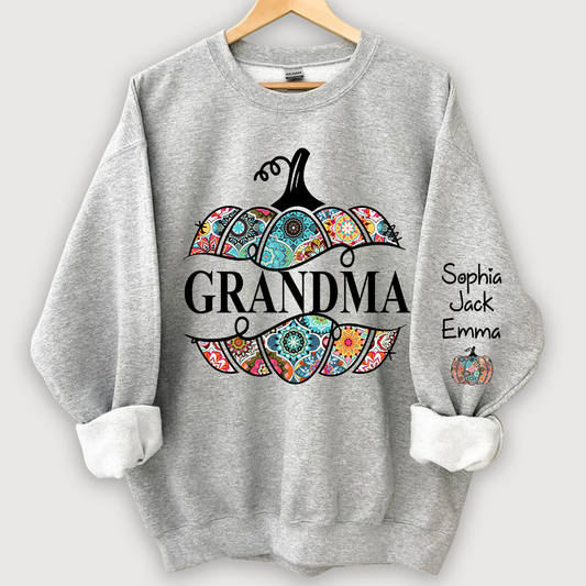 Personalized Cut Pumpkin With Grandkid Trend autumn Sweatshirt