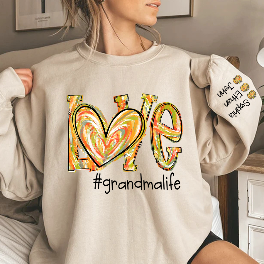 Love Grandmalife Pumpkin Color Painted And Grandkids Autumn Sweatshirt
