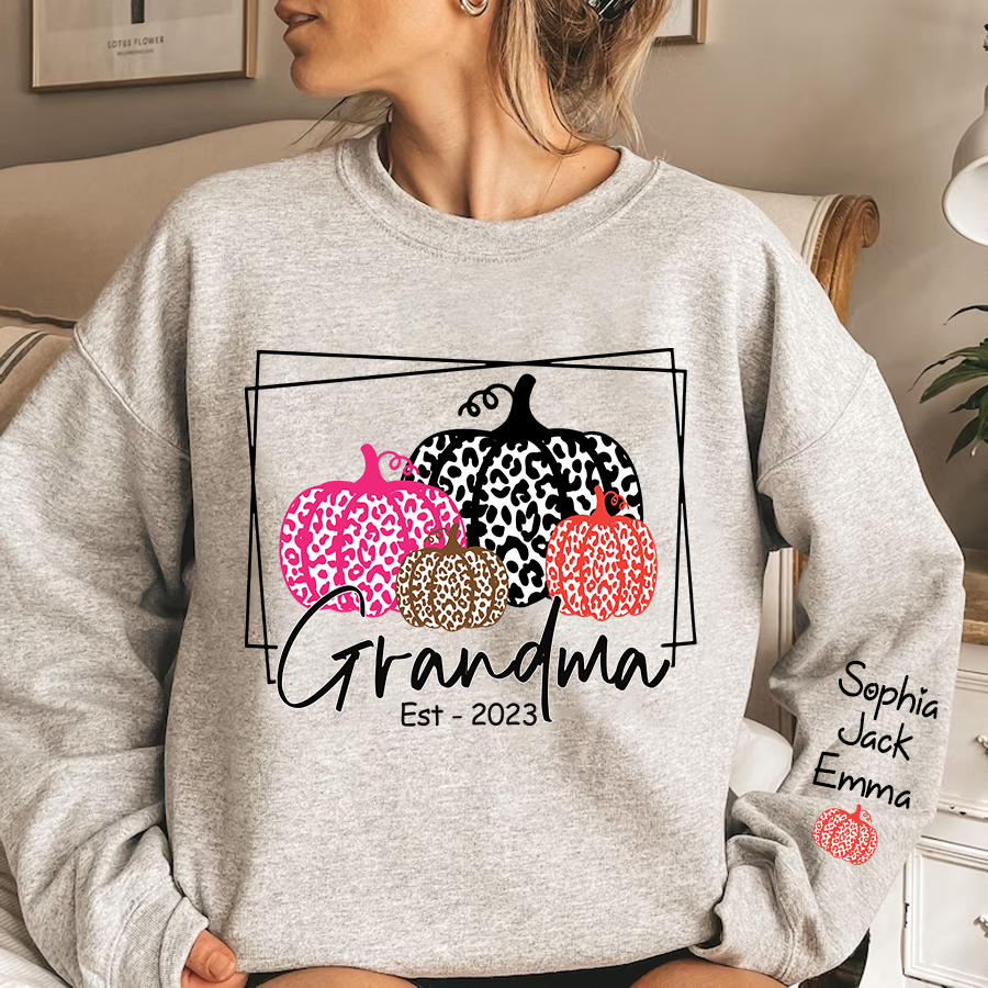Grandma Pumpkin Leopard Color Est And Grandkids Autumn Sweatshirt