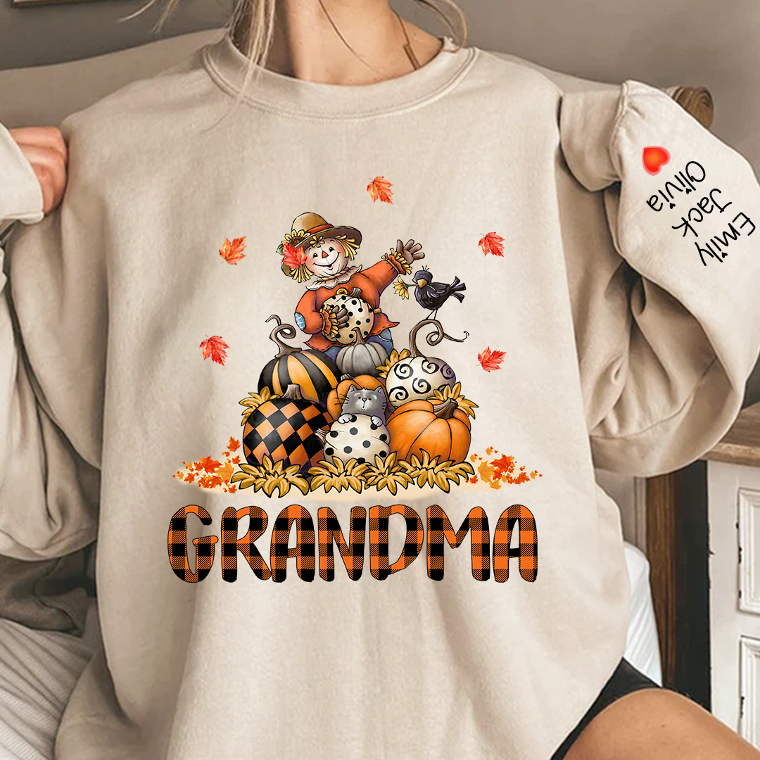 Grandma Fall Halloween Gift Custom Kidnames  Sweatshirt