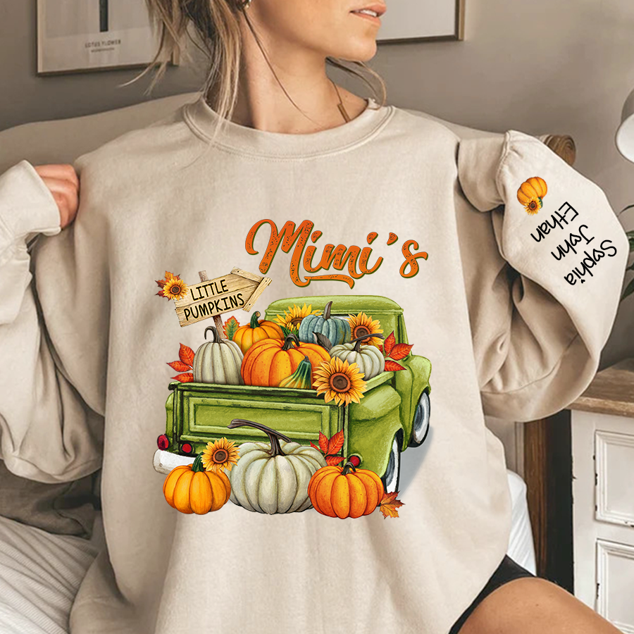 Personalized Fall Season Green Truck Mimi And Grandkids Autumn Sweatshirt