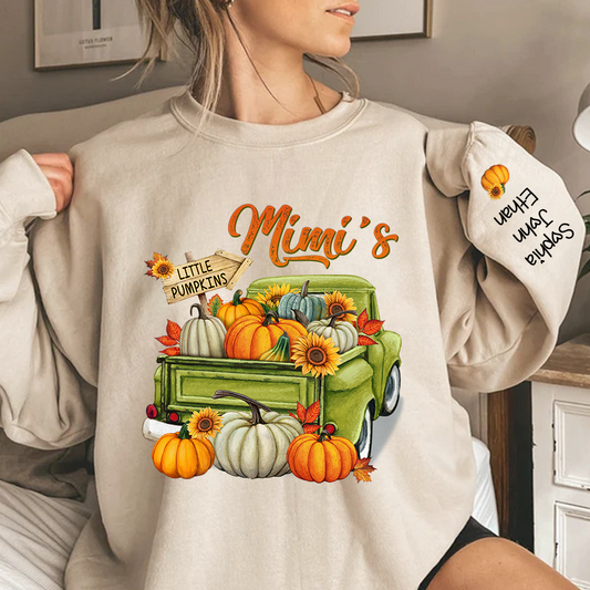 Personalized Fall Season Green Truck Mimi And Grandkids Autumn Sweatshirt