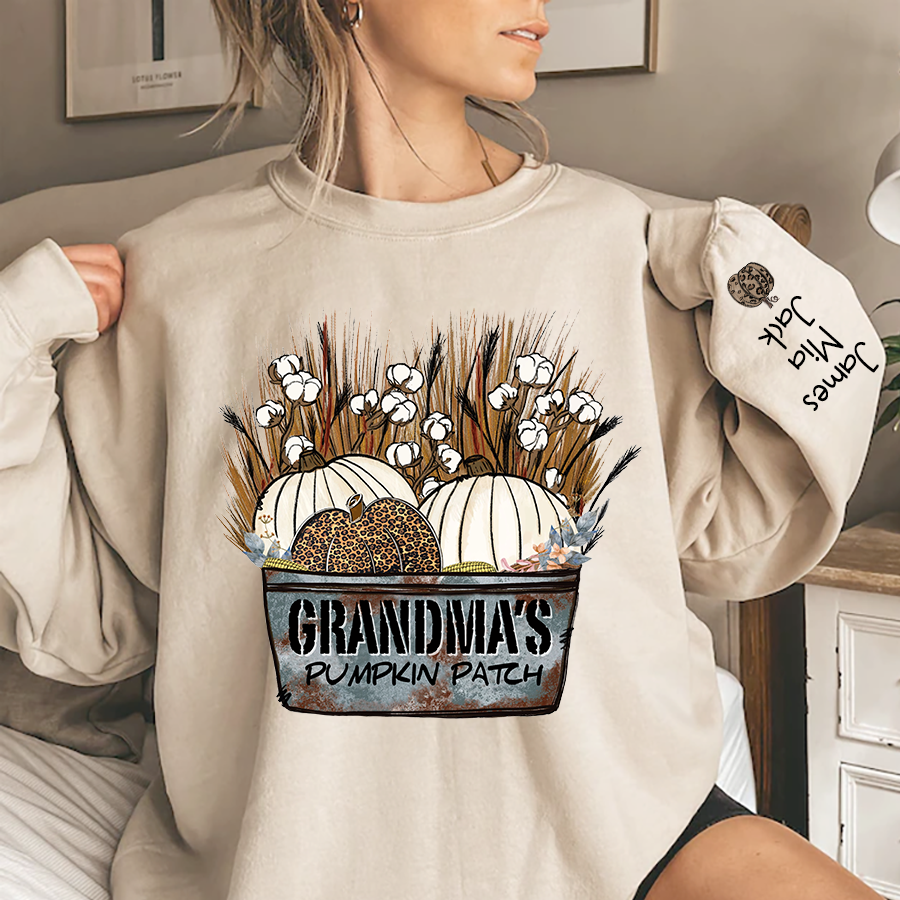 Personalized Grandma's With Pumpkin Patch Grandkids Names Sweatshirt