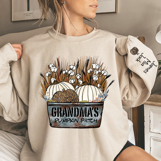 Personalized Grandma's With Pumpkin Patch Grandkids Names Sweatshirt
