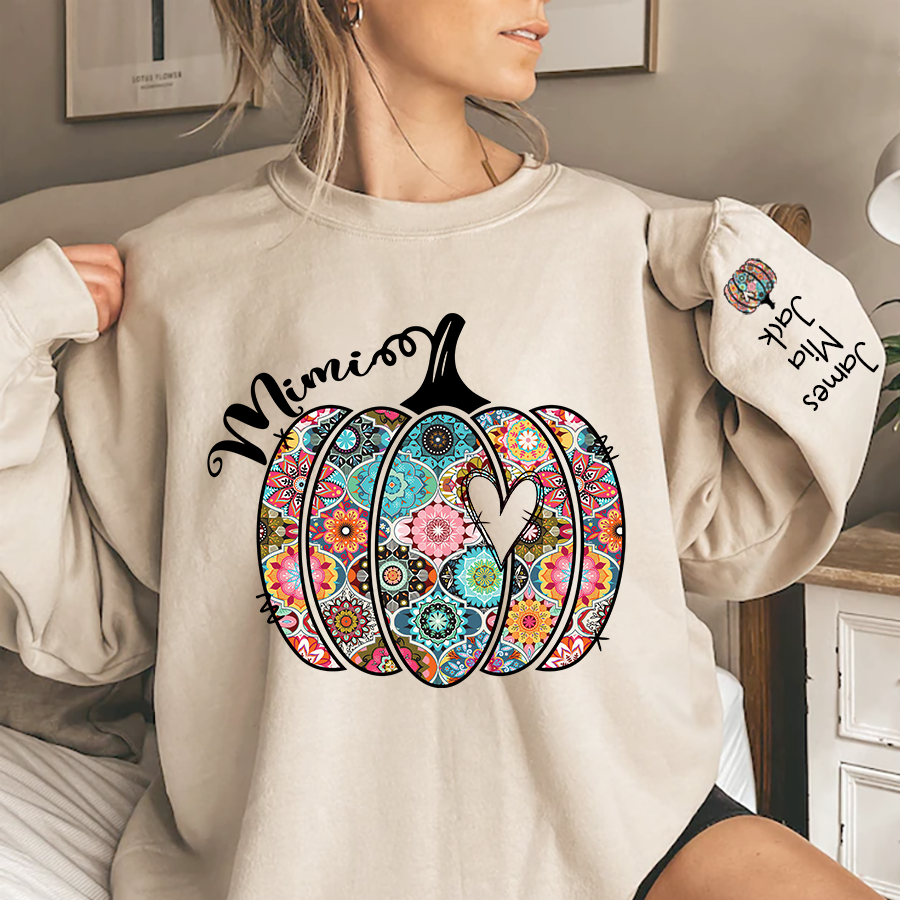 Personalized Mimi Pumpkin With Grandkids Flower Sweatshirt