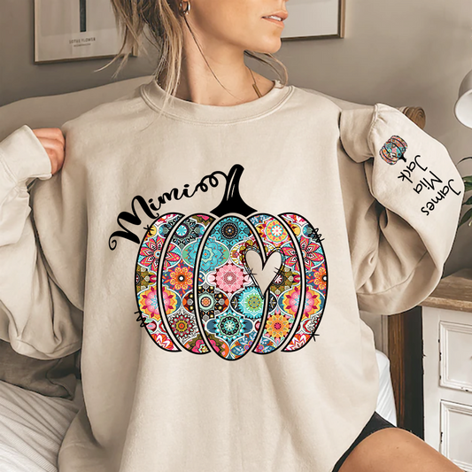 Personalized Mimi Pumpkin With Grandkids Flower Sweatshirt