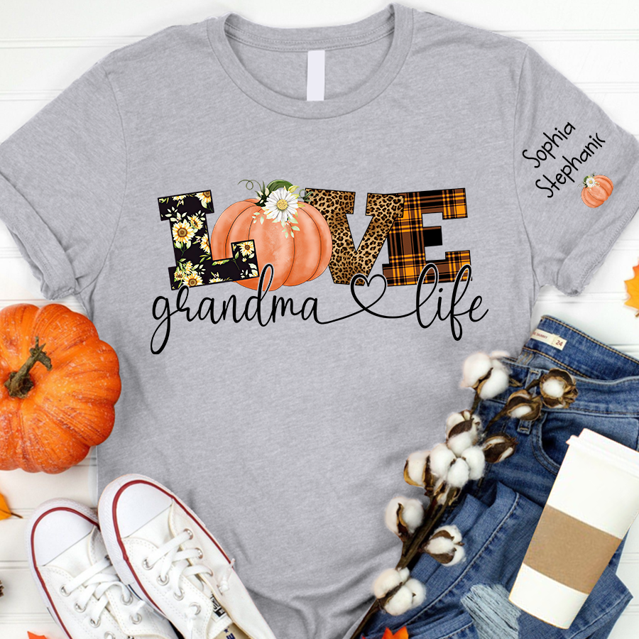 Personalized Love Grandma Life Fall Season Pumpkin T-Shirt