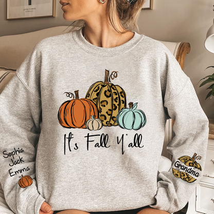 Personalized Its Fall Yall Grandma And Grandkids Pumpkin autumn CL01 Sweatshirt