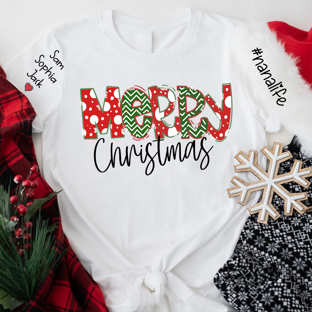Merry Christmas Shirt, 2023 Christmas Nanalife, Custom Grandmalife Christmas T-Shirt