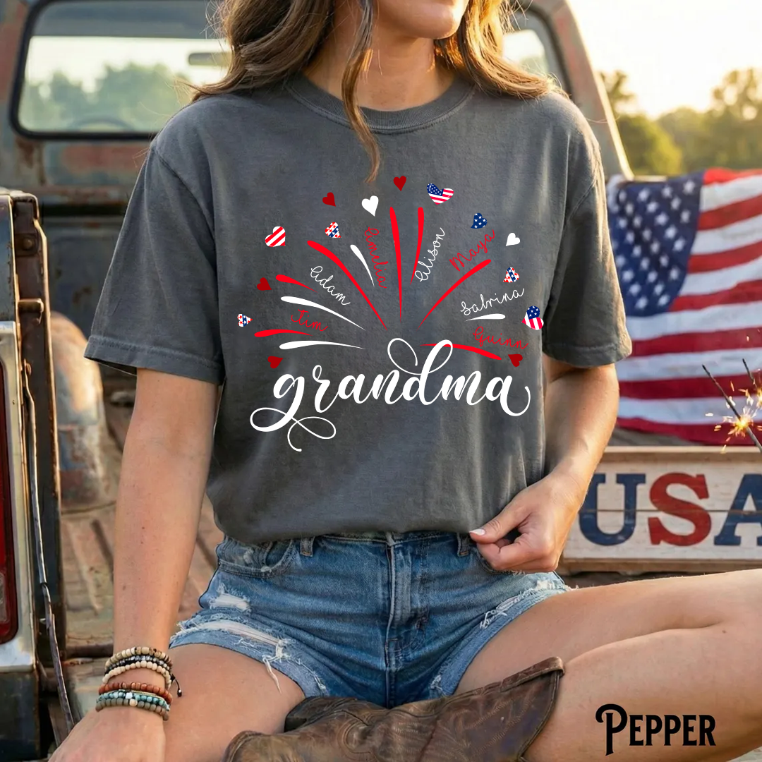 Firework America Flag Grandma And Kids