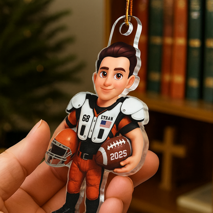 Personalized 3D Football Player Ornament – Custom Acrylic Design, Perfect Christmas Gift for Football Lovers & Family Ornament