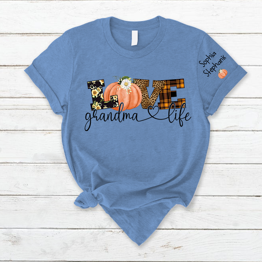 Personalized Love Grandma Life Fall Season Pumpkin T-Shirt