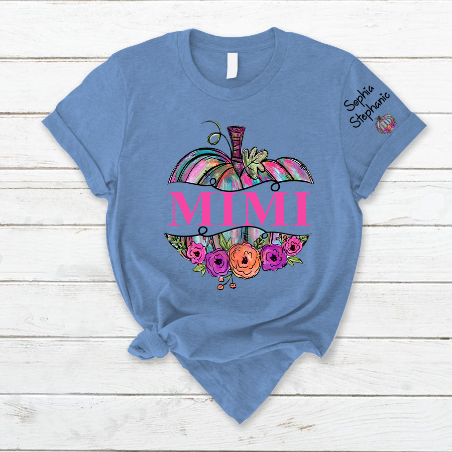 Personalized Mimi Painted Pumpkin And Grandkids Autumn T-Shirt