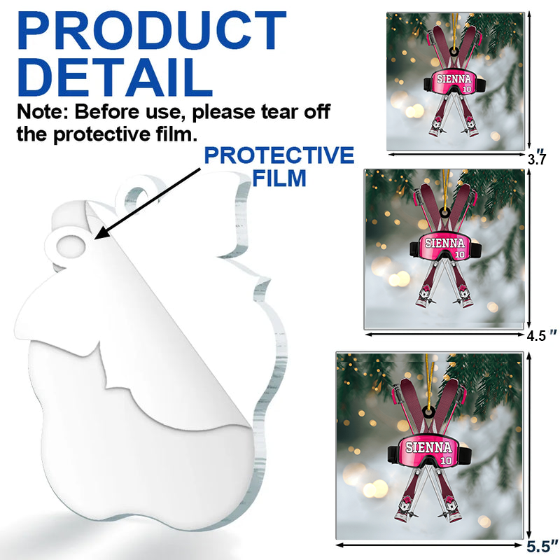 Personalized Skiing Ornament, Custom Snowboarding Decoration, Unique Acrylic Ornament Gift Idea for Ski Lovers at Christmas Ornament