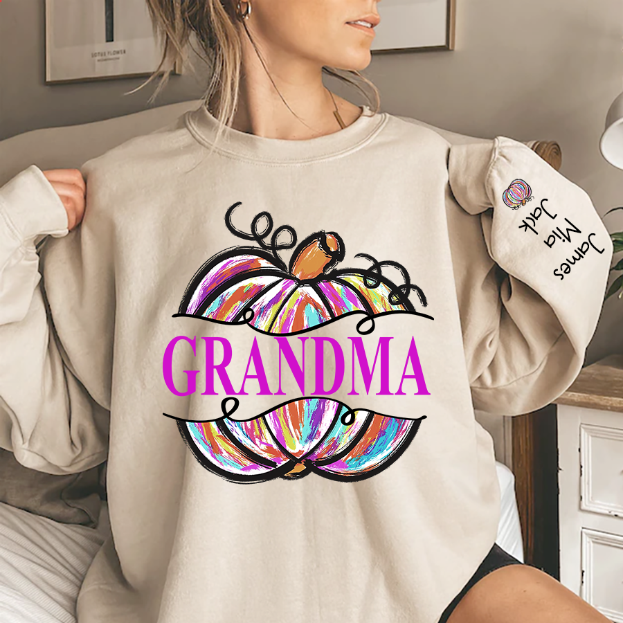 Personalized Nana Grandma Painted Pumpkin Fall Sweatshirt