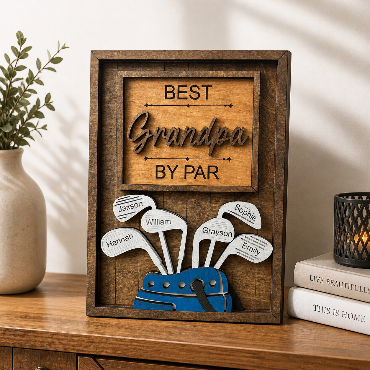 Personalized Grandpa Golf Wood Sign, Custom Name Golf Club Frame, Best Grandpa by Par Gift for Father