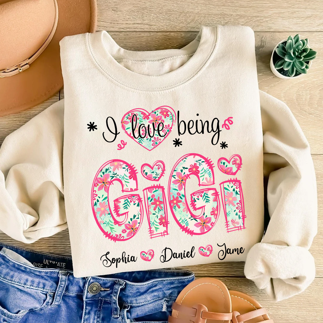 I Love Being Gigi Custom Grandma and Grandkids Sweatshirt