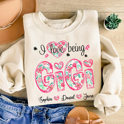 I Love Being Gigi Custom Grandma and Grandkids Sweatshirt