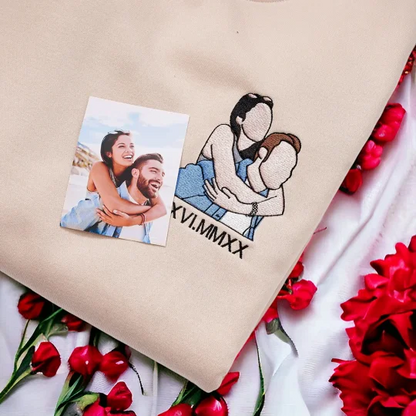 Personalized Embroidered Sweatshirt with Custom Couple Illustration
