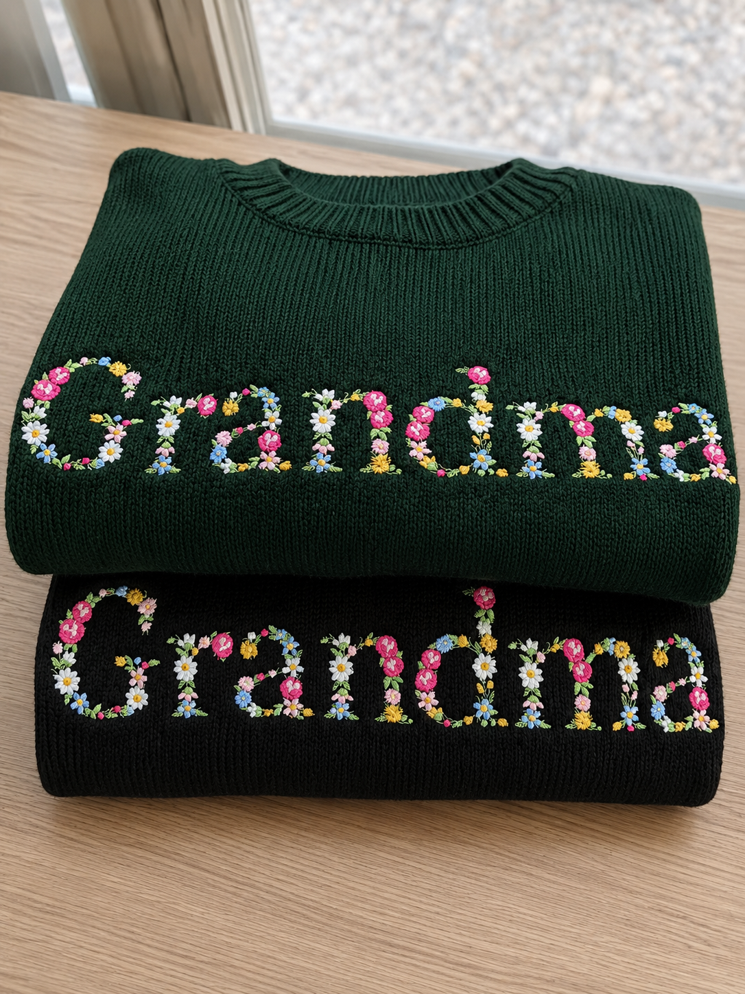 Custom Mimi Floral Embroidered Sweater, Personalized Puff Sleeve Knit Top, Unique Gift for Mimi, Custom Sleeve Text