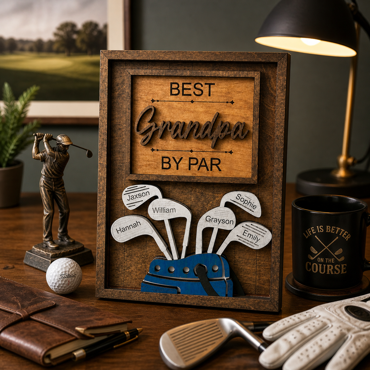 Personalized Grandpa Golf Wood Sign, Custom Name Golf Club Frame, Best Grandpa by Par Gift for Father