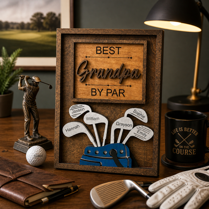 Personalized Grandpa Golf Wood Sign, Custom Name Golf Club Frame, Best Grandpa by Par Gift for Father