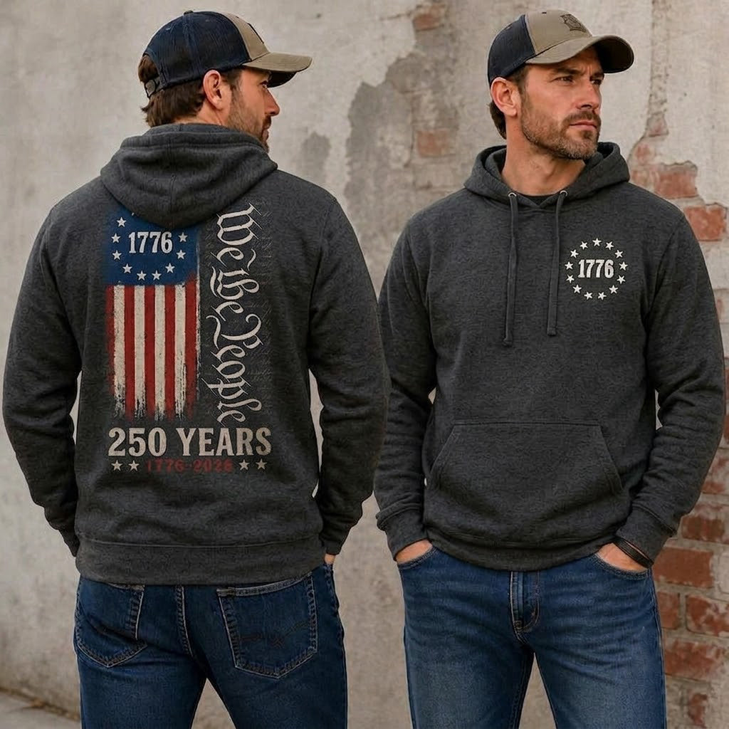 We The People 250 Years Anniversary Hoodie, Patriotic USA Flag Graphic Sweatshirt, America 1776-2026 Independence Day Pullover