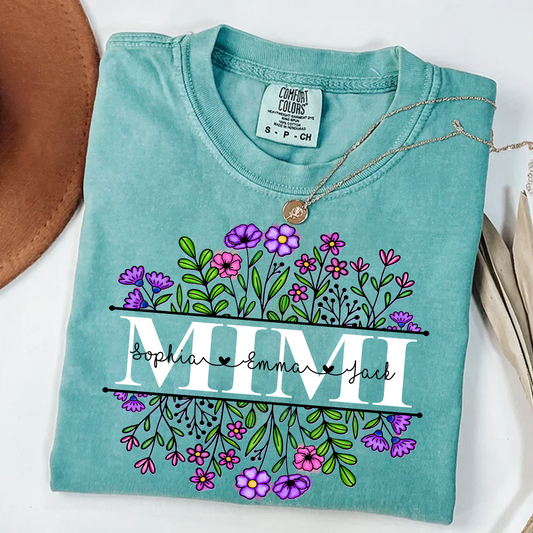 Comfort Colors® Mimi Wildflower And Grandkids Shirt Gift for Grandma, Mother's Day
