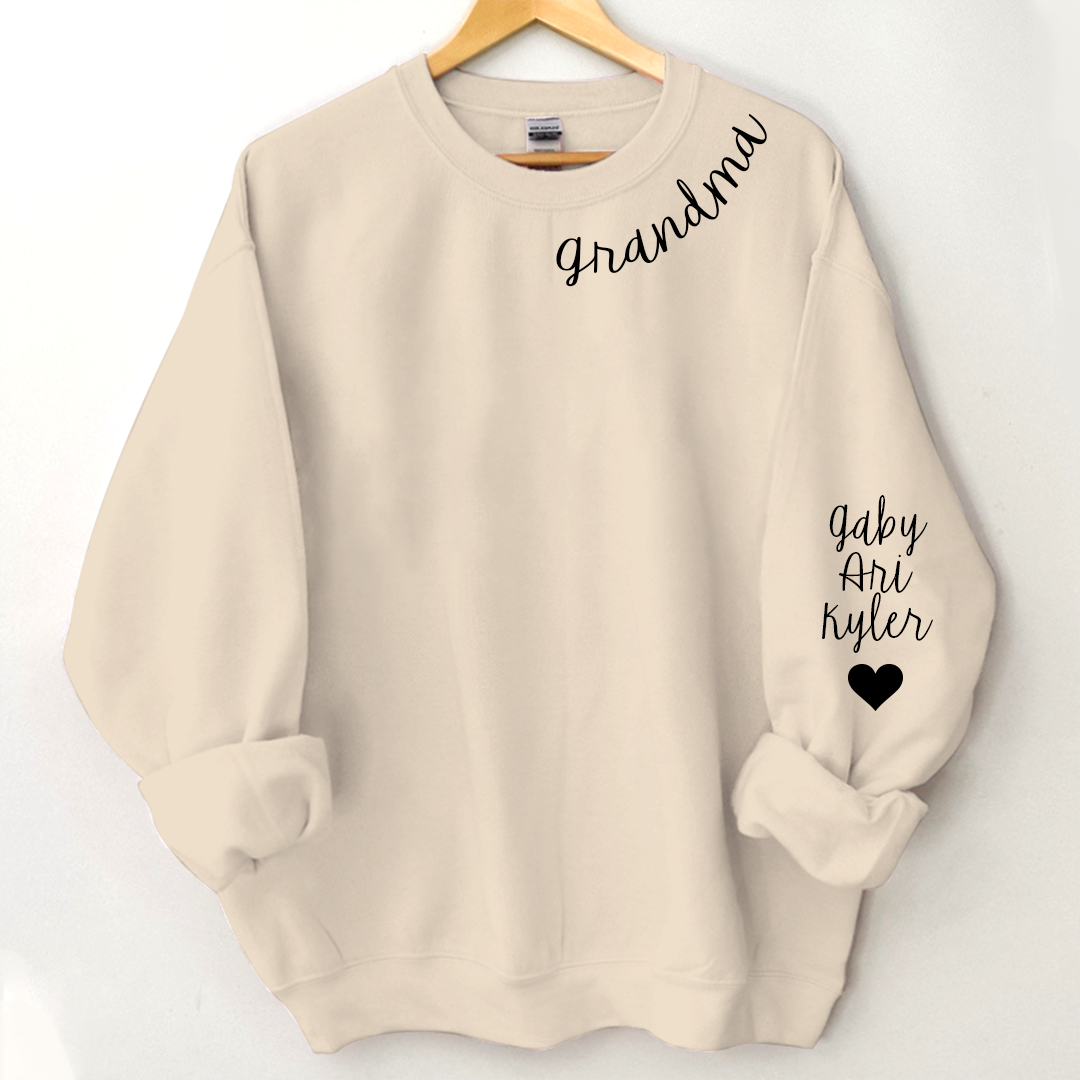Nana Sweatshirt with name on collar and Grandkids names on sleeve, Grandma Sweatshirt