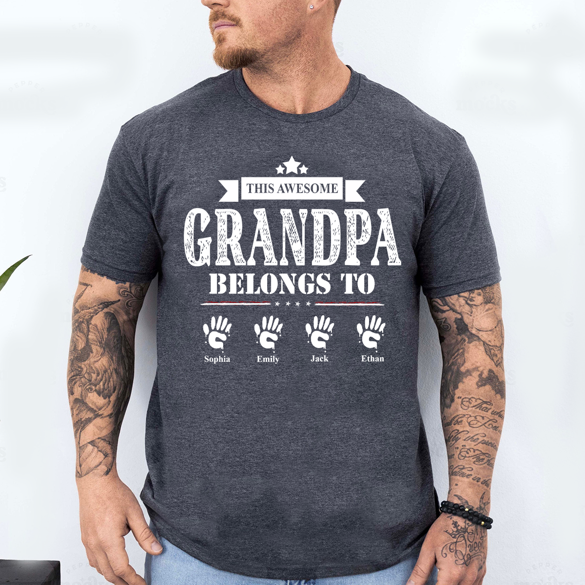 This Awesome Grandpa Belongs to Kids Shirt, Personalized Papa Tee with Kids Names, Patriotic Dad Shirt, Custom Grandpa Gift, 4th of July Family Shirt