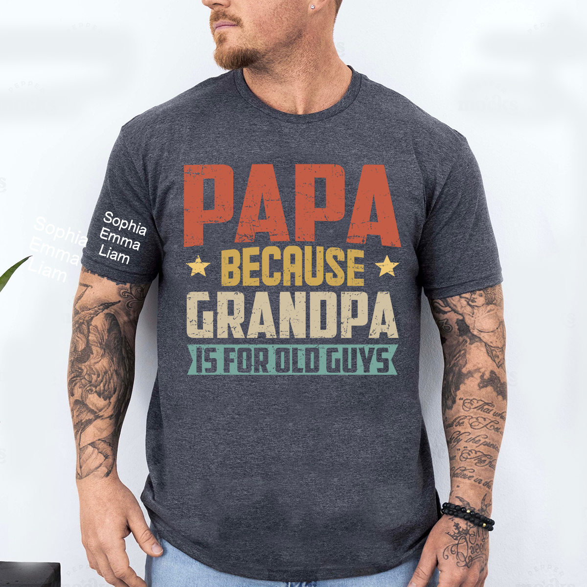 Personalized Papa Because Grandpa is For Old Guys T-Shirt – Custom Family Shirt with Kids' Names, Perfect for Father's Day, Birthday