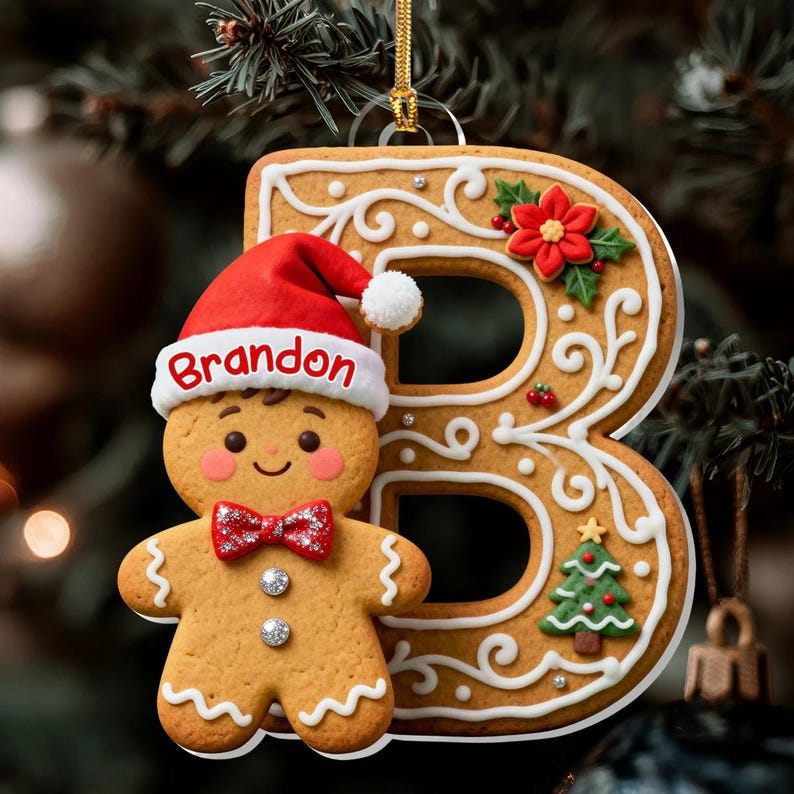 Custom Gingerbread Alphabet Ornament – Personalized Letter Cookie Design, Family Name Christmas Ornament 2025 & Festive Tree Decor