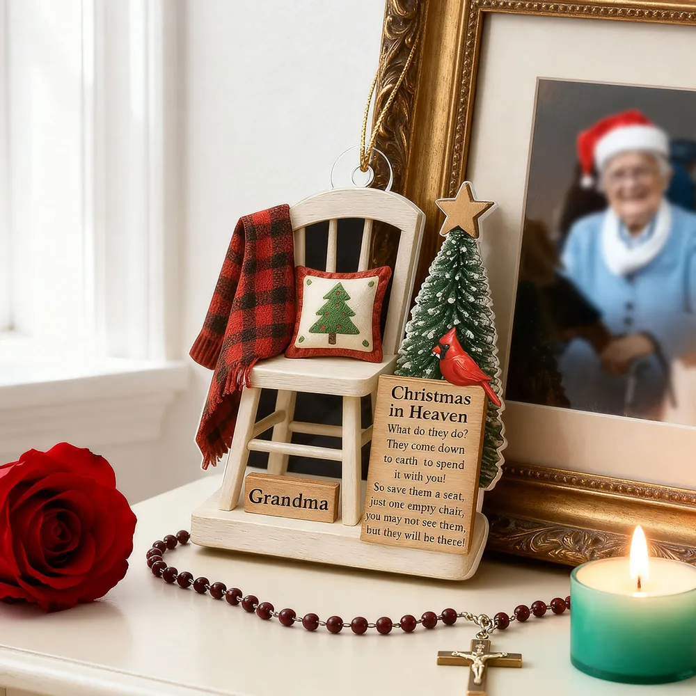 Christmas in Heaven Save a Seat Ornament – Personalized Acrylic Memorial Gift for Loved Ones Ornament