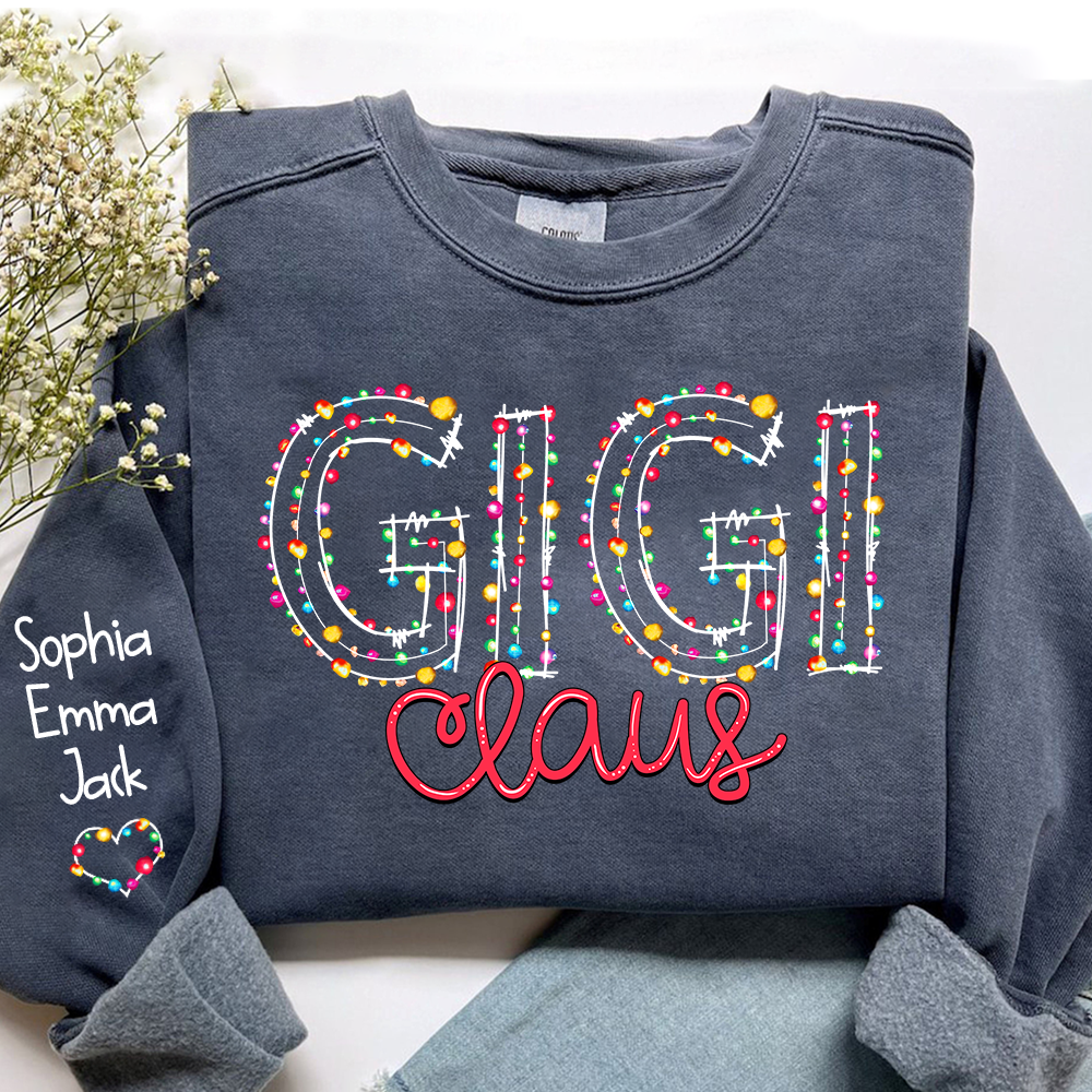 Gigi Claus Christmas lights And Grandkids Christmas Merry Sweatshirt