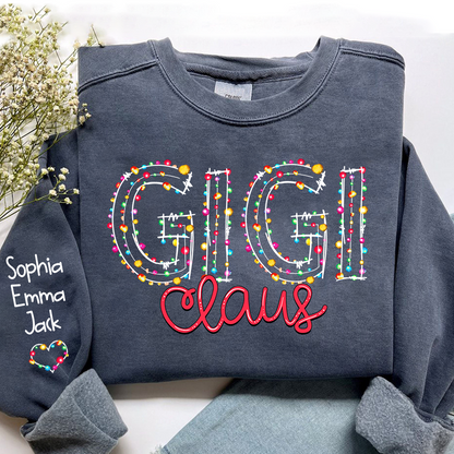 Gigi Claus Christmas lights And Grandkids Christmas Merry Sweatshirt