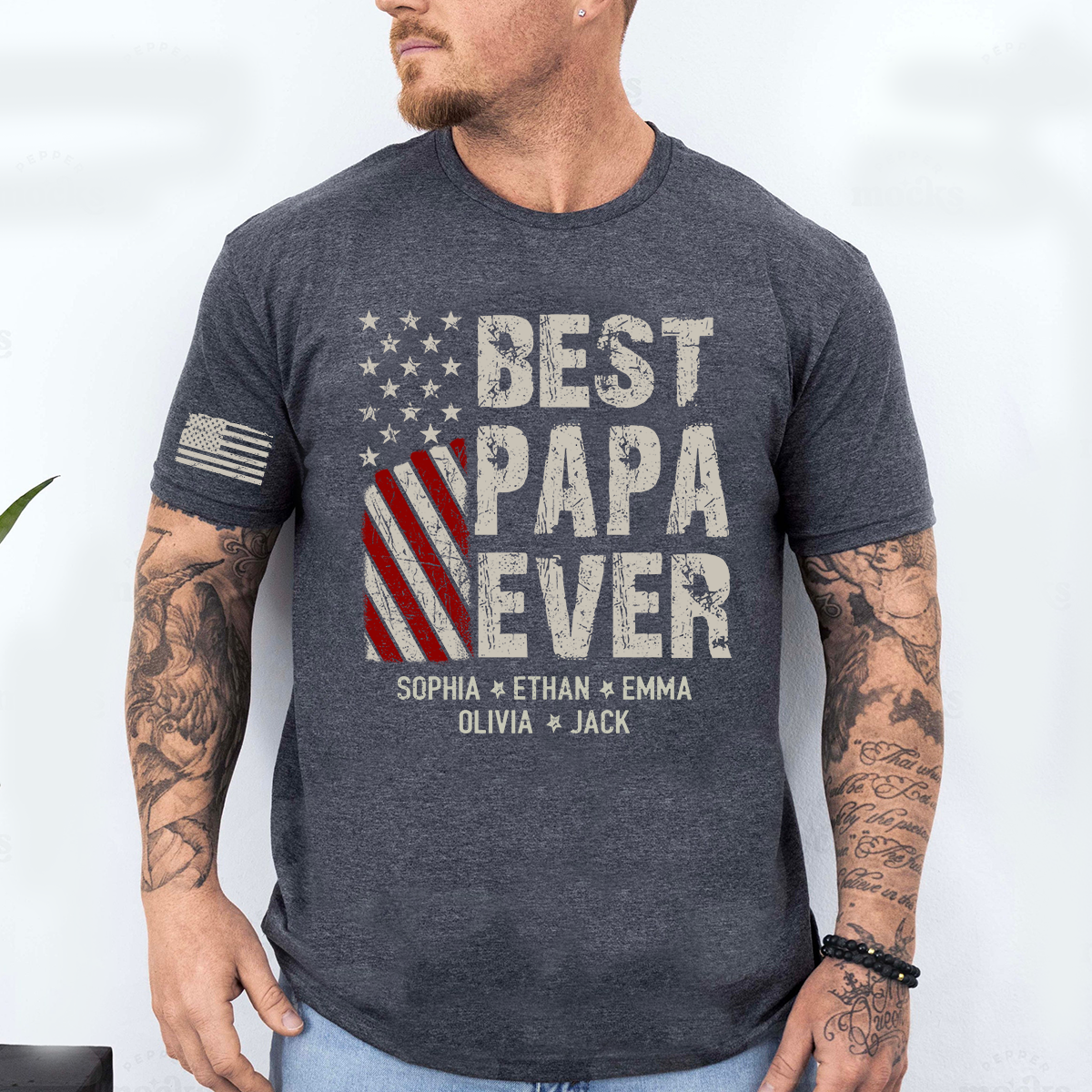 Personalized Best Papa Ever Shirt, Custom Family Nickname T-Shirt for Dad Fathers Day Birthday 4th of July