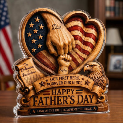 Personalized Father’s Day and America Anniversary Acrylic Plaque – Custom Dad & Child Hand Holding Keepsake