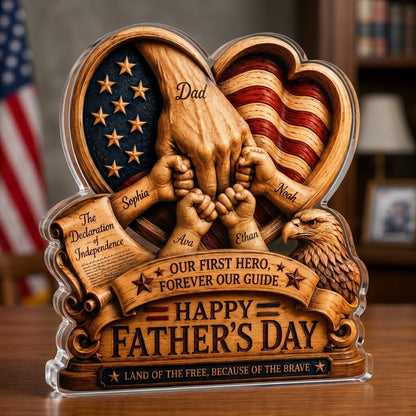 Personalized Father’s Day and America Anniversary Acrylic Plaque – Custom Dad & Child Hand Holding Keepsake