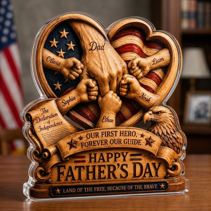 Personalized Father’s Day and America Anniversary Acrylic Plaque – Custom Dad & Child Hand Holding Keepsake