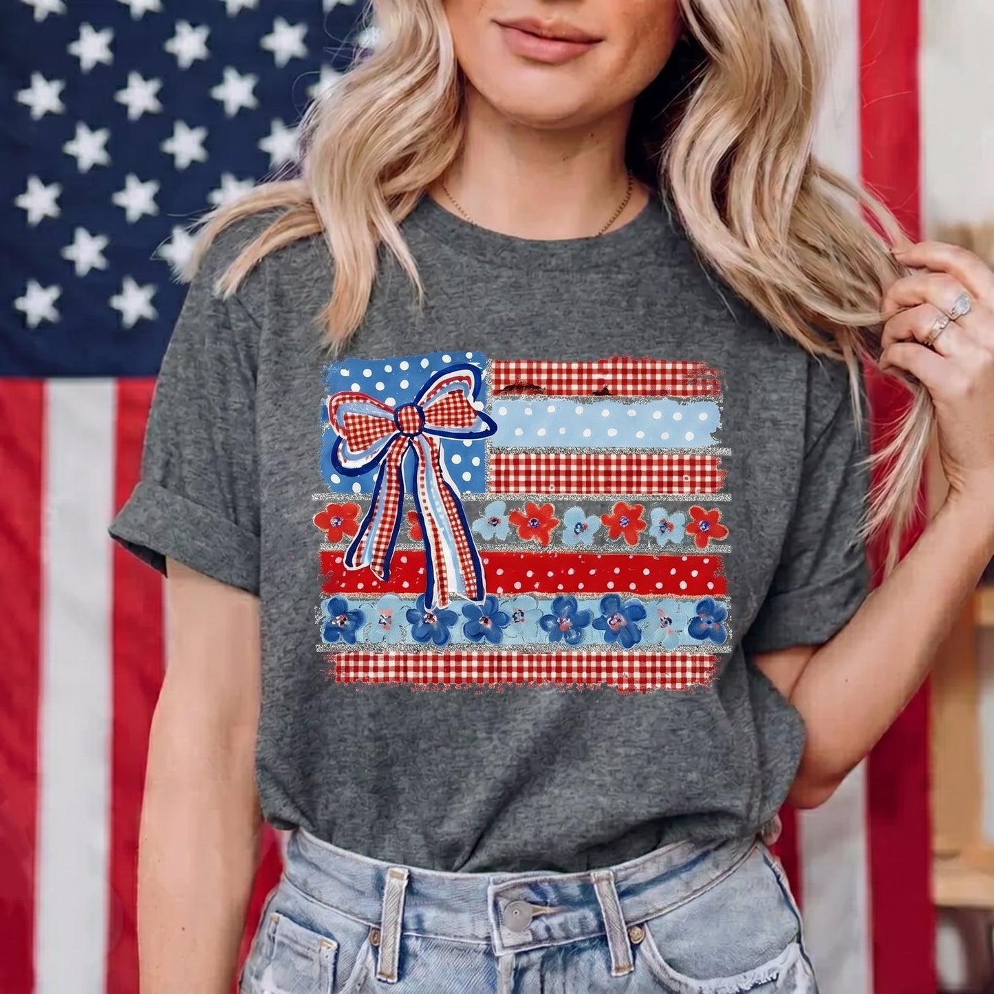 The Patriotic Coquette Bow USA Flag Graphic TShirt