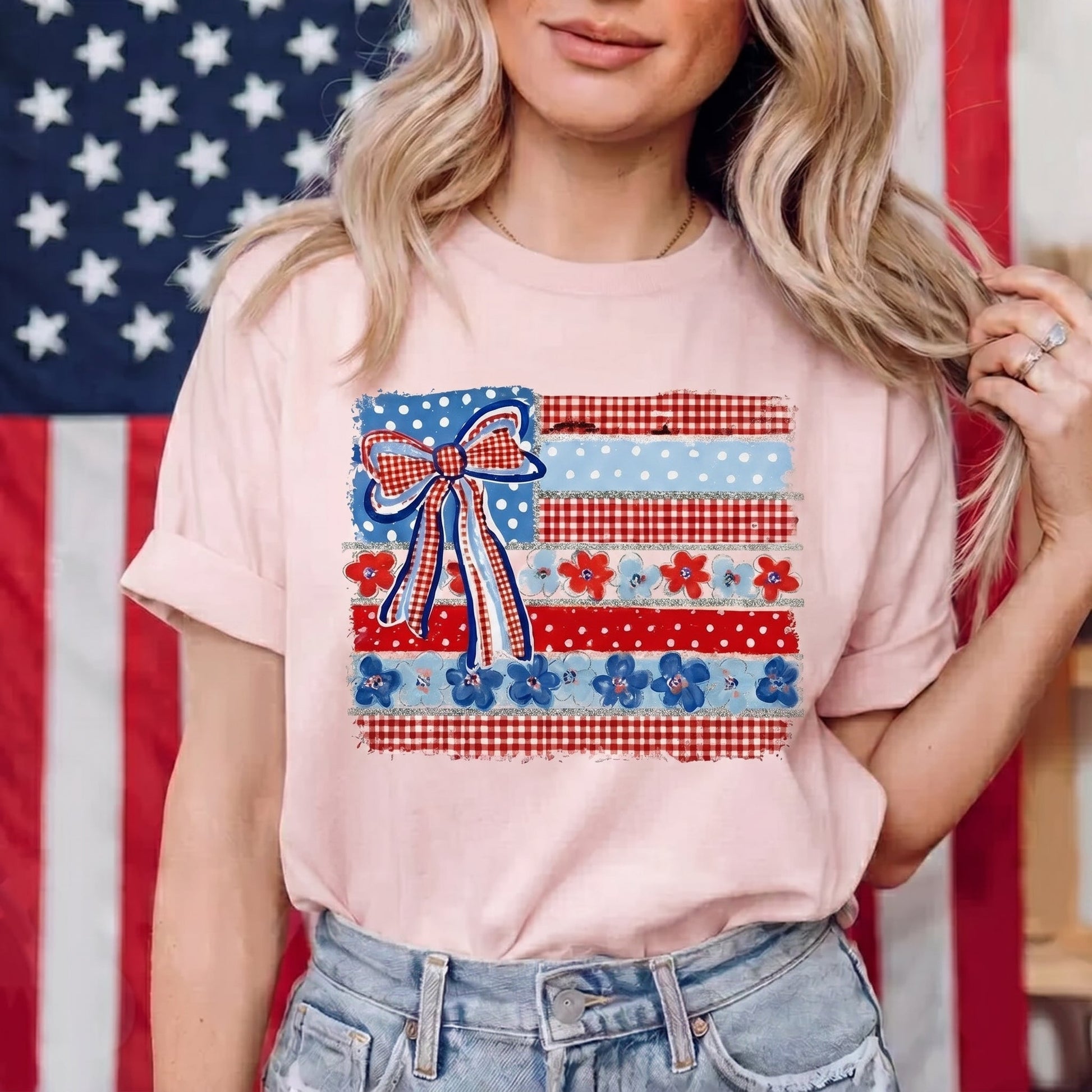 The Patriotic Coquette Bow USA Flag Graphic TShirt