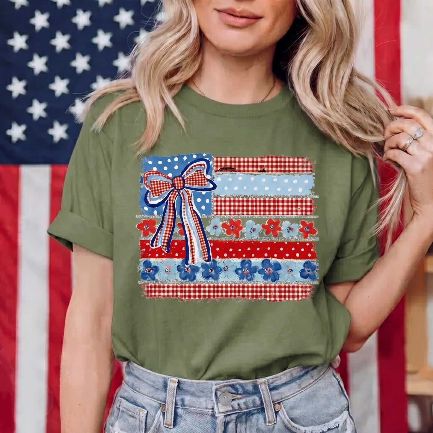 The Patriotic Coquette Bow USA Flag Graphic TShirt