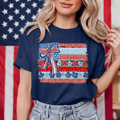 The Patriotic Coquette Bow USA Flag Graphic TShirt