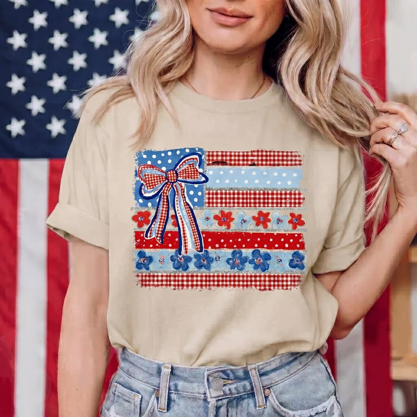 The Patriotic Coquette Bow USA Flag Graphic TShirt